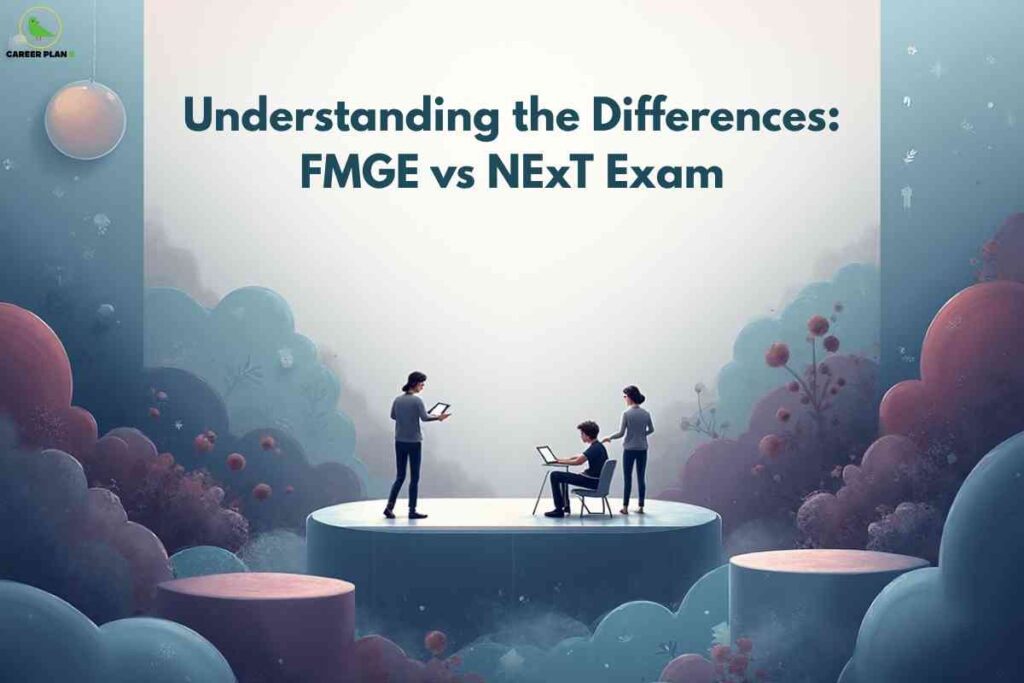 Students analyzing data on digital tablets, representing comparison and understanding of key differences between FMGE vs NExT exam for medical graduates.