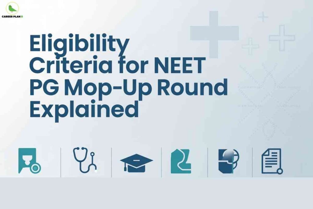 Eligibility criteria for NEET PG mop-up round explained infographic with medical icons and text highlights.