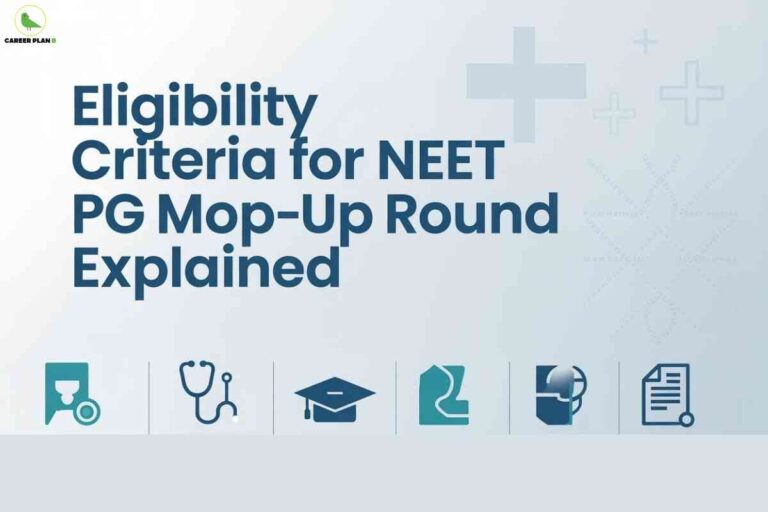 Eligibility criteria for NEET PG mop-up round explained infographic with medical icons and text highlights.