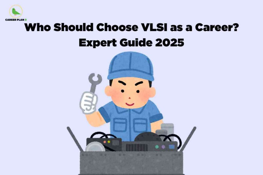 Electronics engineer analyzing a microchip under a microscope, representing the growing demand and opportunities in semiconductor design, answering the question — is VLSI a good career in 2025 and beyond.