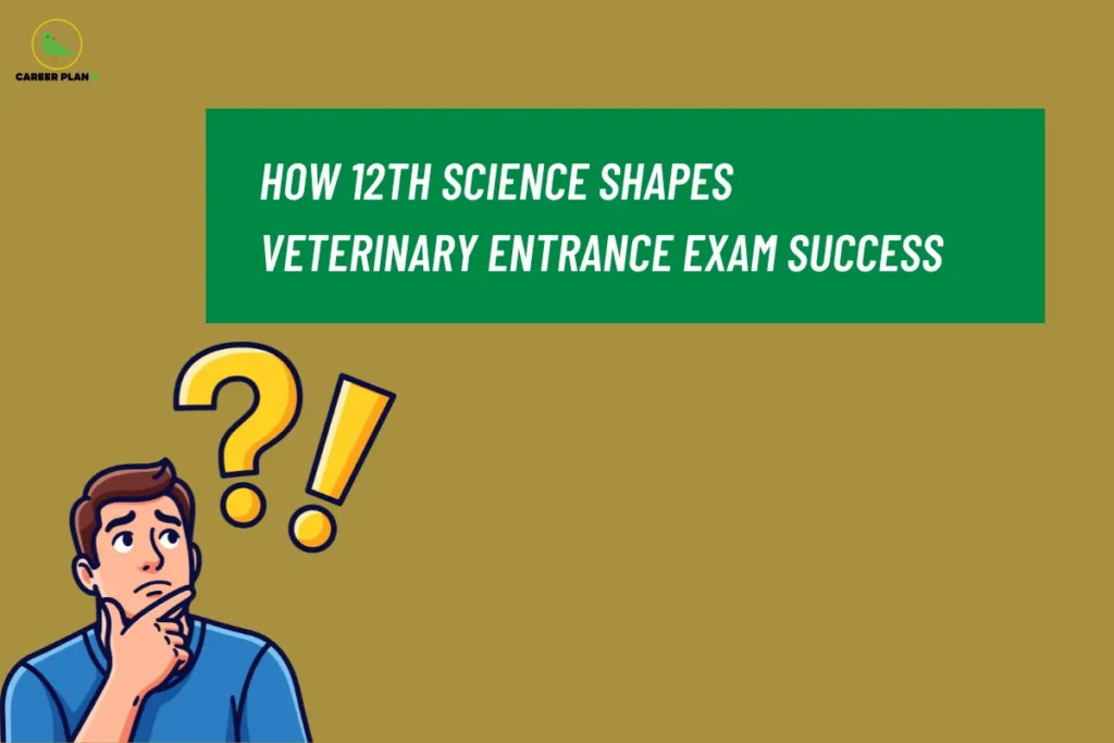 Student thinking with question marks illustrating veterinary entrance exam success, highlighting how 12th science preparation and PCB subjects impact exam performance