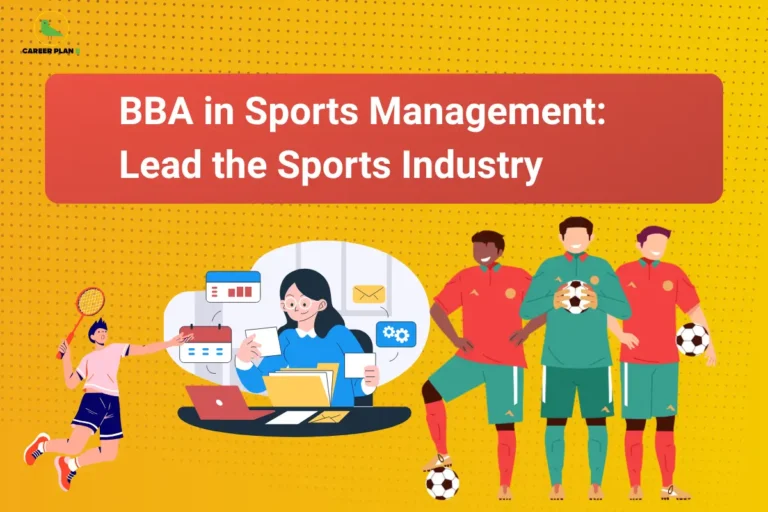 Career Plan B graphic featuring BBA in Sports Management with athletes, footballs, and sports administration.