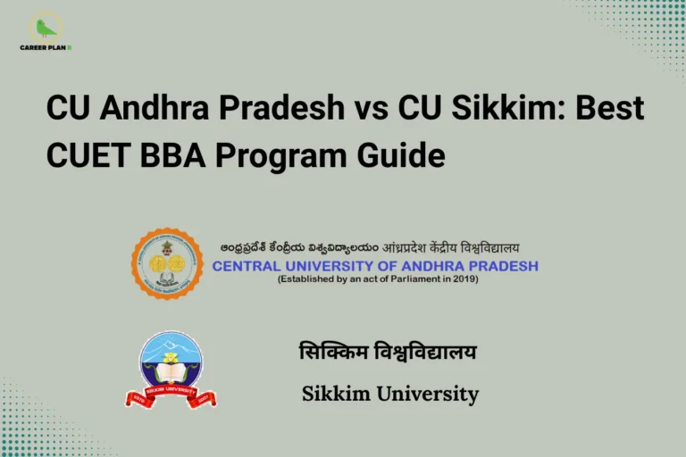 Career Plan B cover comparing Central University of Andhra Pradesh and Sikkim University for CUET BBA.