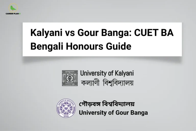 Career Plan B cover comparing University of Kalyani and University of Gour Banga for CUET BA Bengali Honours.