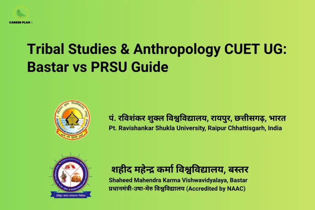Career Plan B cover comparing Bastar University and PRSU for Tribal Studies & Anthropology CUET UG.