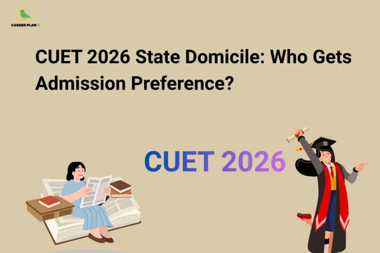 CUET 2026 state domicile – CUET 2026 State Domicile: Who Gets Admission Preference? featuring a student reading on books and a graduate holding a diploma.