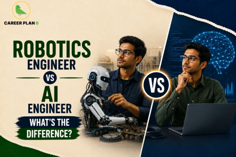 Robotics Engineer vs AI Engineer comparison showing robotics, artificial intelligence, career paths, skills, and future opportunities