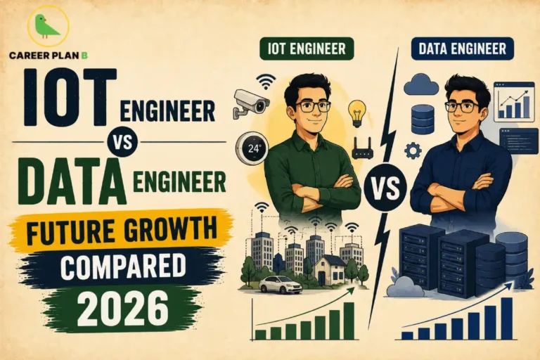 IoT Engineer vs Data Engineer comparing IoT devices, cloud computing, data pipelines, career growth, salary, and future opportunities