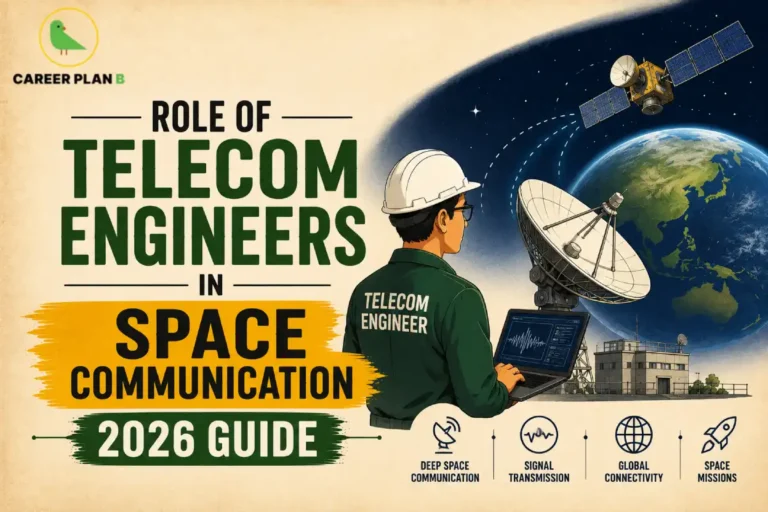 Telecom Engineers in Space Communication operating satellite communication systems, ground stations, antennas, RF networks, and space communication technology