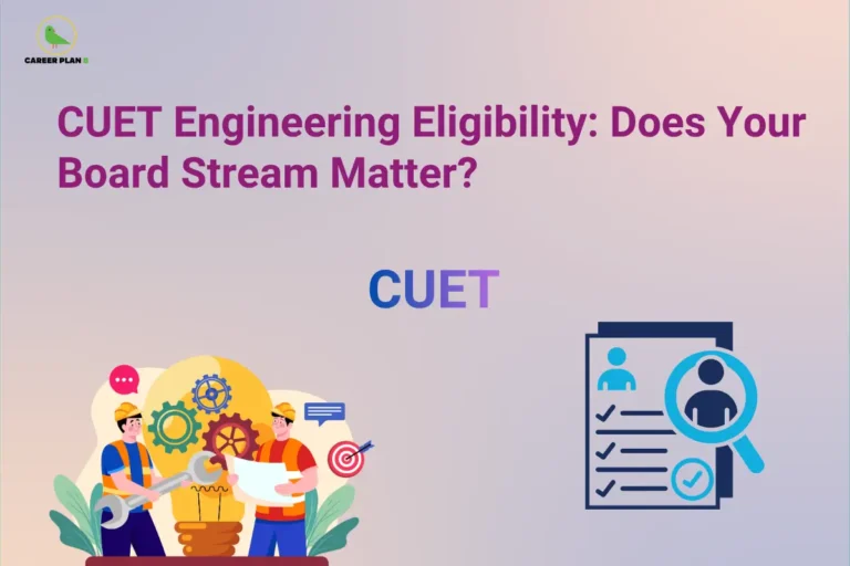 Banner illustrating CUET Engineering Eligibility with engineering students, eligibility checklist, and board stream guidance for engineering admissions.