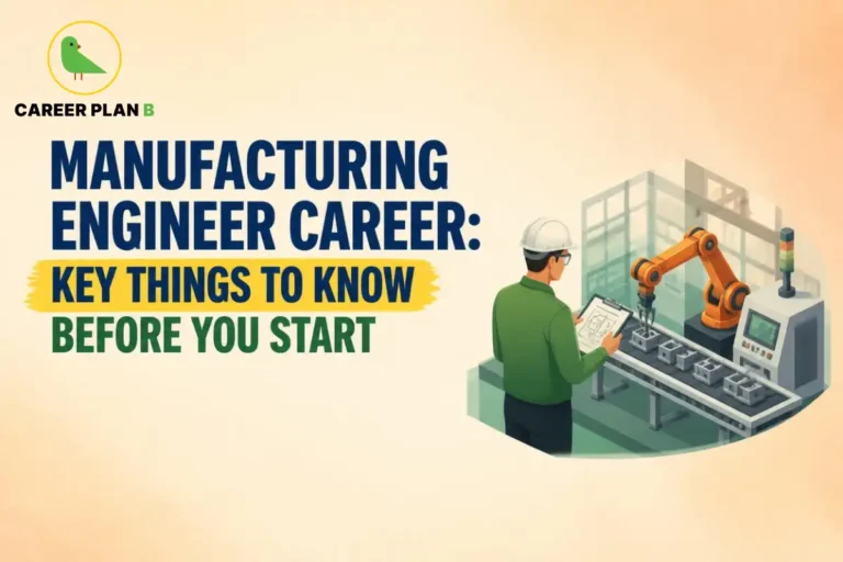 Manufacturing engineer reviewing production plans beside an automated robotic assembly line.