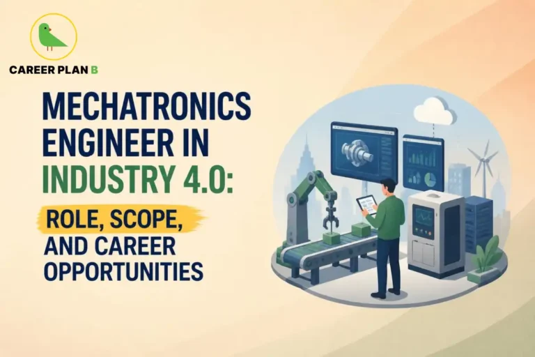 Mechatronics Engineer in Industry 4.0 monitoring a robotic production line with smart manufacturing dashboards.