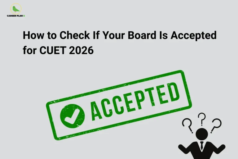 Student checking whether their board is accepted for CUET 2026 with an accepted approval stamp, highlighting board eligibility for CBSE, ICSE, State Boards, NIOS, IB, and diploma students.
