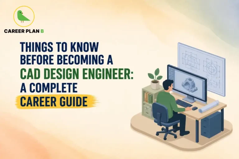 Things to know before becoming a CAD design engineer featuring an engineer creating a 3D mechanical model in CAD software.