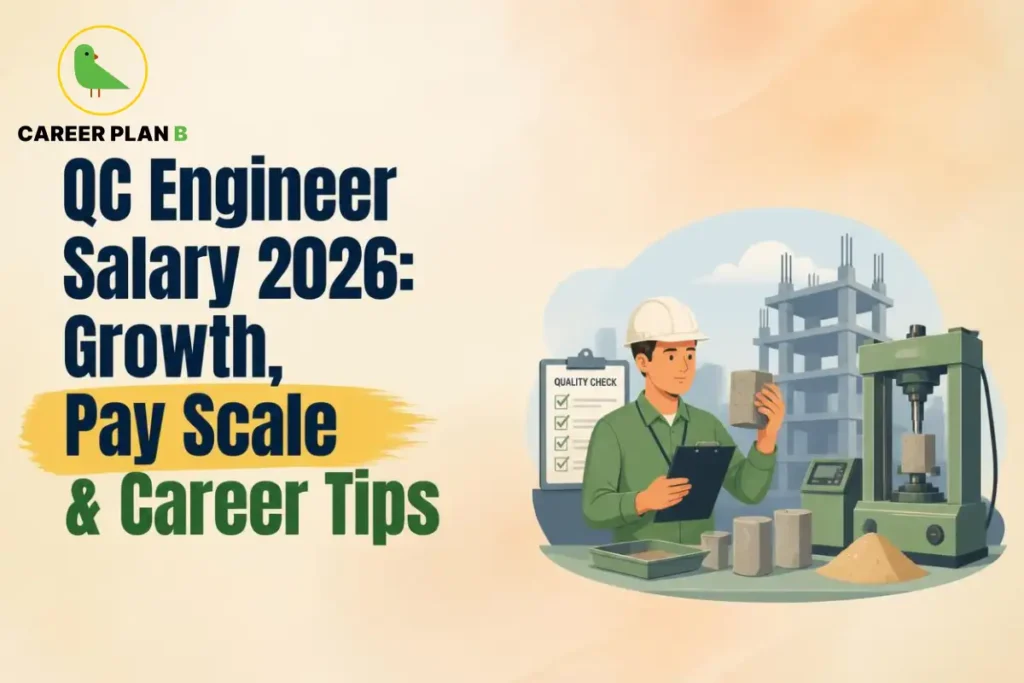 QC Engineer Salary 2026 showing a quality control engineer inspecting materials at a construction quality testing site.