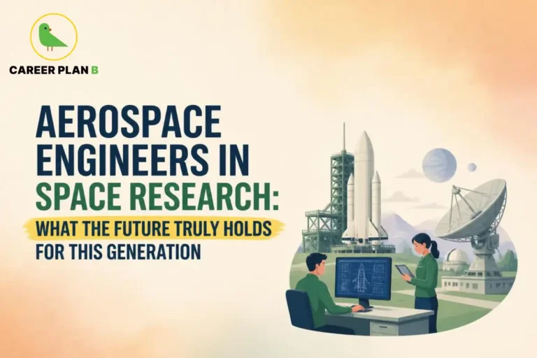 Aerospace engineers in space research designing launch vehicles and spacecraft at a modern space research facility.