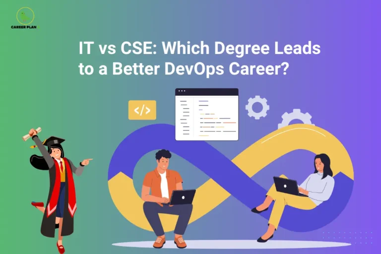 IT vs CSE students comparing the best degree for a DevOps career with coding, cloud computing, and software engineering concepts