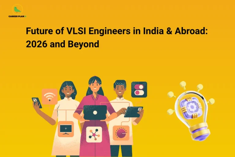 Future of VLSI engineers in India and abroad featuring semiconductor technology, AI chips, electronics innovation, and global engineering careers