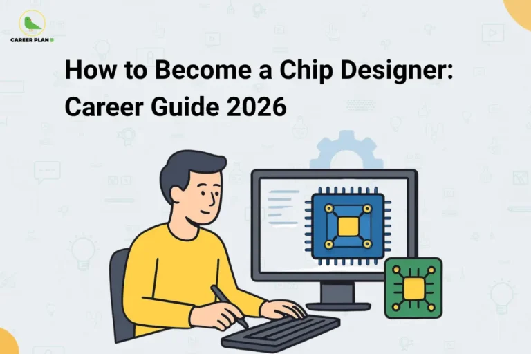 How to become a chip designer showing a semiconductor engineer designing integrated circuits (ICs) using VLSI and chip design software