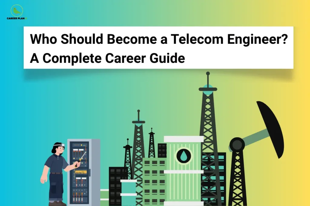 Who should become a telecom engineer featuring telecom towers, 5G network infrastructure, wireless communication, and telecommunications engineering careers