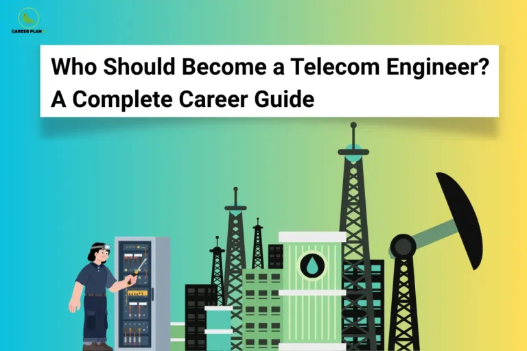 Who should become a telecom engineer featuring telecom towers, 5G network infrastructure, wireless communication, and telecommunications engineering careers