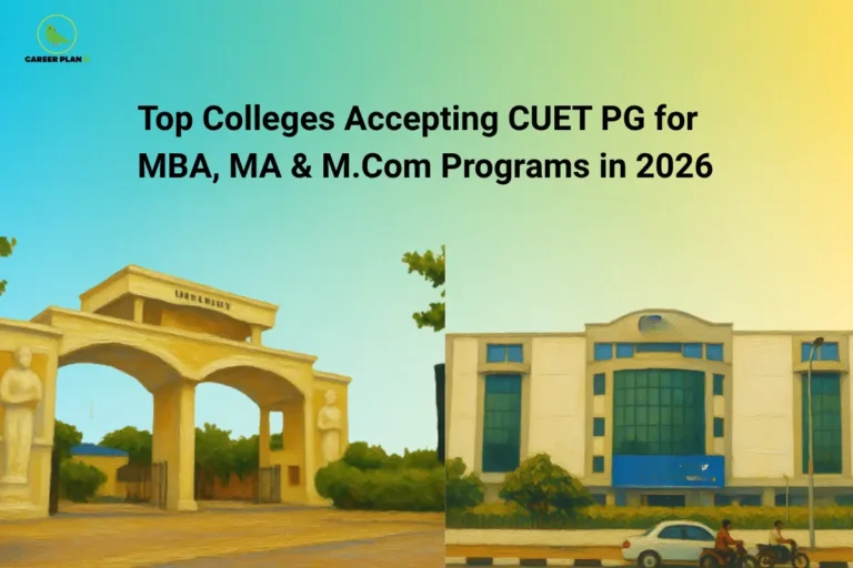 University campus buildings promoting CUET PG 2026 admissions with Career Plan B logo.