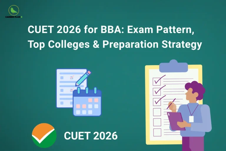 CUET 2026 exam checklist, calendar, and student illustration with Career Plan B logo