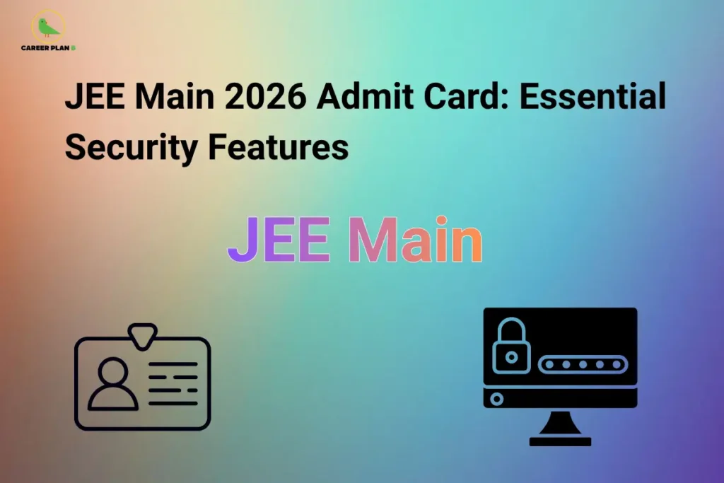 Graphic titled JEE Main 2026 Admit Card Print Quality Requirements Guide, featuring a printer and ID card icon.