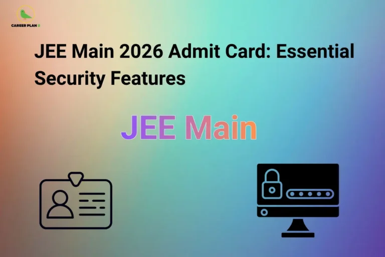 Graphic titled JEE Main 2026 Admit Card Print Quality Requirements Guide, featuring a printer and ID card icon.