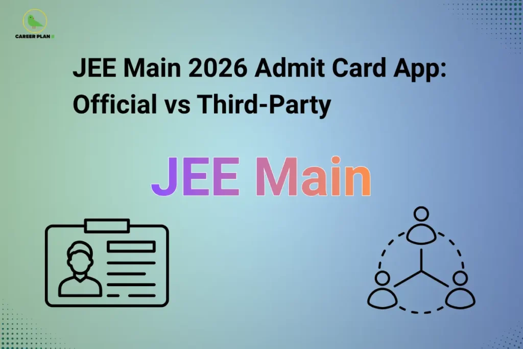 JEE Main admit card app interface graphic with user ID icon, network symbol, and Career Plan B logo.