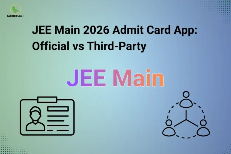 JEE Main admit card app interface graphic with user ID icon, network symbol, and Career Plan B logo.