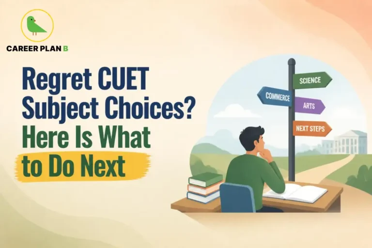 CUET subject choices guide showing alternative academic streams and next steps for students.
