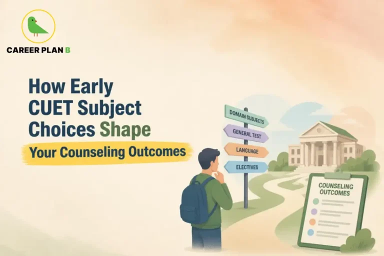 CUET subject choices influencing university counselling outcomes through domain subjects, language and general test selection.
