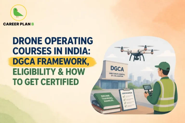 Career Plan B guide to drone operating courses in India, DGCA certification, eligibility, and remote pilot training