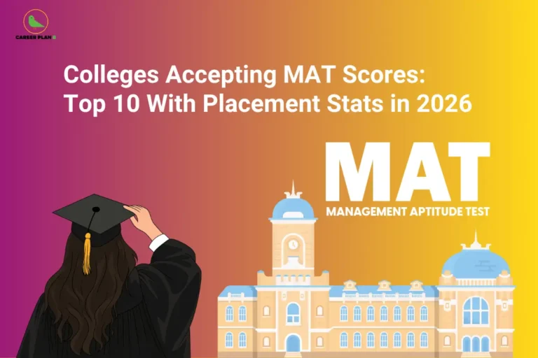 MAT college comparison graphic with graduation student, university illustration, and Career Plan B logo.