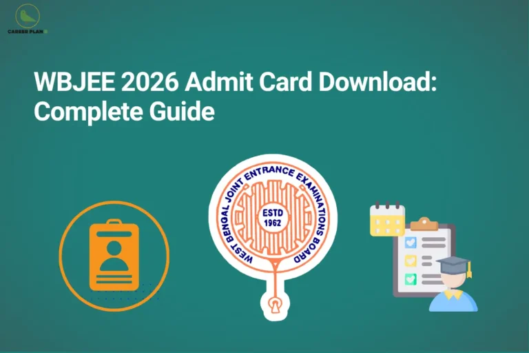 WBJEE 2026 admit card download guide with ID icon, WBJEE board emblem, and Career Plan B logo.