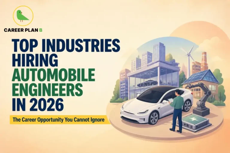 Top industries hiring automobile engineers in 2026 including EV manufacturing, automotive engineering, smart mobility, and electric vehicle careers