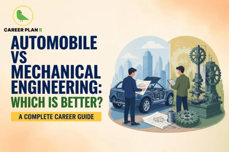 Automobile vs mechanical engineering comparison showing vehicle design, mechanical systems, automotive engineering, and career opportunities