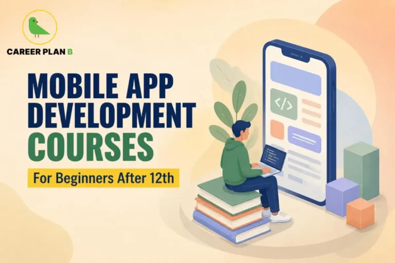 Career Plan B infographic on careers in Content Writing after Class 12. It highlights the best online content writing courses, SEO writing, copywriting, blogging, digital content creation, and career opportunities for aspiring writers.