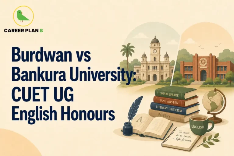 Graphic comparing CUET UG English Honours at Burdwan University vs Bankura University.