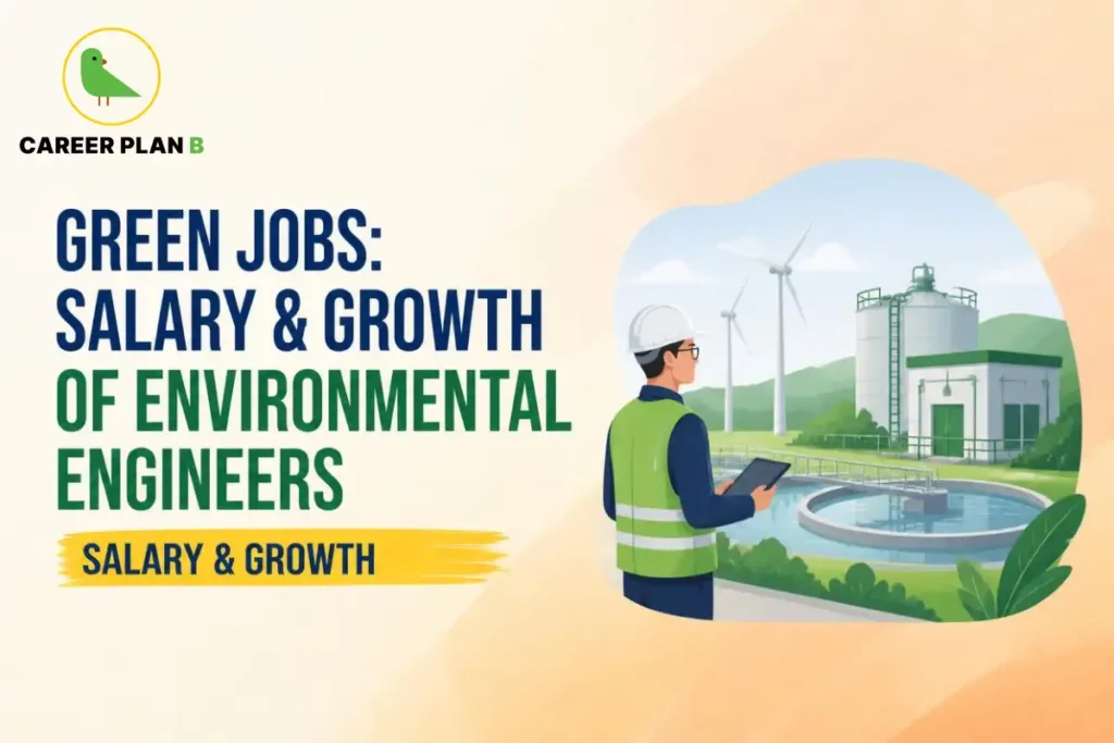 Green jobs salary and growth of environmental engineers with renewable energy, wind turbines, wastewater treatment, and sustainable infrastructure.