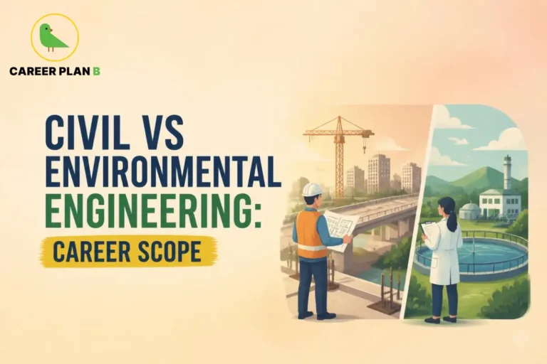 Civil vs environmental engineering career scope comparison showing construction engineering, water treatment, and sustainable infrastructure.