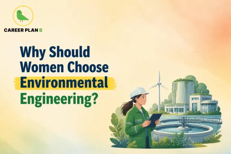 Environmental engineer with a tablet near a water treatment facility and wind turbine, highlighting sustainable engineering careers.