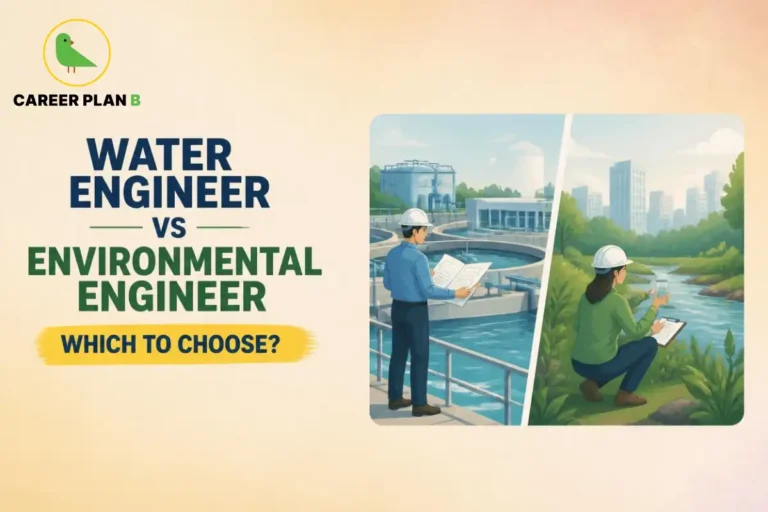 Water engineer vs environmental engineer, showing water treatment infrastructure and environmental water monitoring.