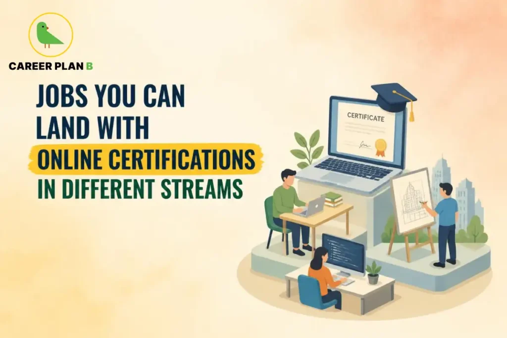 Jobs you can land with online certifications in different streams including IT, finance, design, marketing, healthcare, and business careers