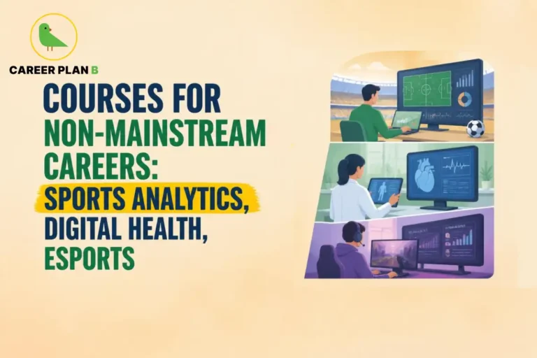 Illustration depicting non-mainstream careers in sports analytics, digital health, and esports.