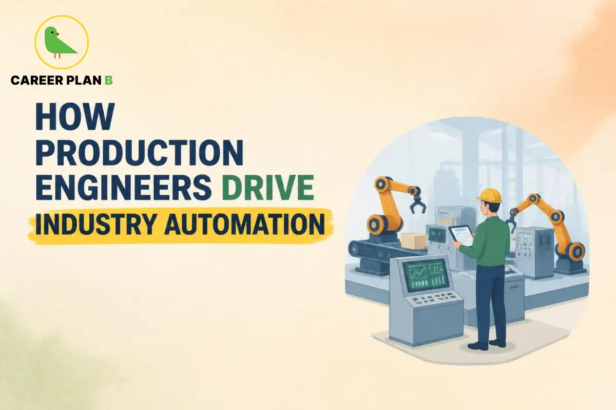Production engineer operating robotic automation systems and monitoring smart manufacturing equipment to drive Industry 4.0 automation.