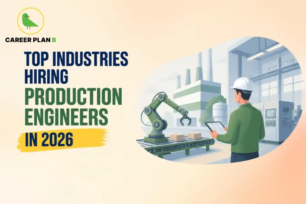Production engineer monitoring a robotic manufacturing line inside a modern factory, highlighting top industries hiring production engineers in 2026.