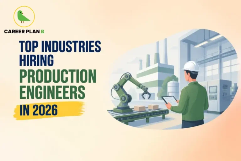 Production engineer monitoring a robotic manufacturing line inside a modern factory, highlighting top industries hiring production engineers in 2026.