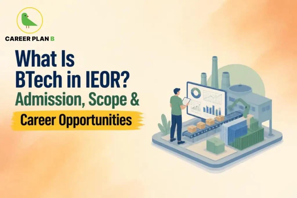 Engineer inspecting a factory conveyor belt and data analytics screen representing a B.Tech in IEOR program.